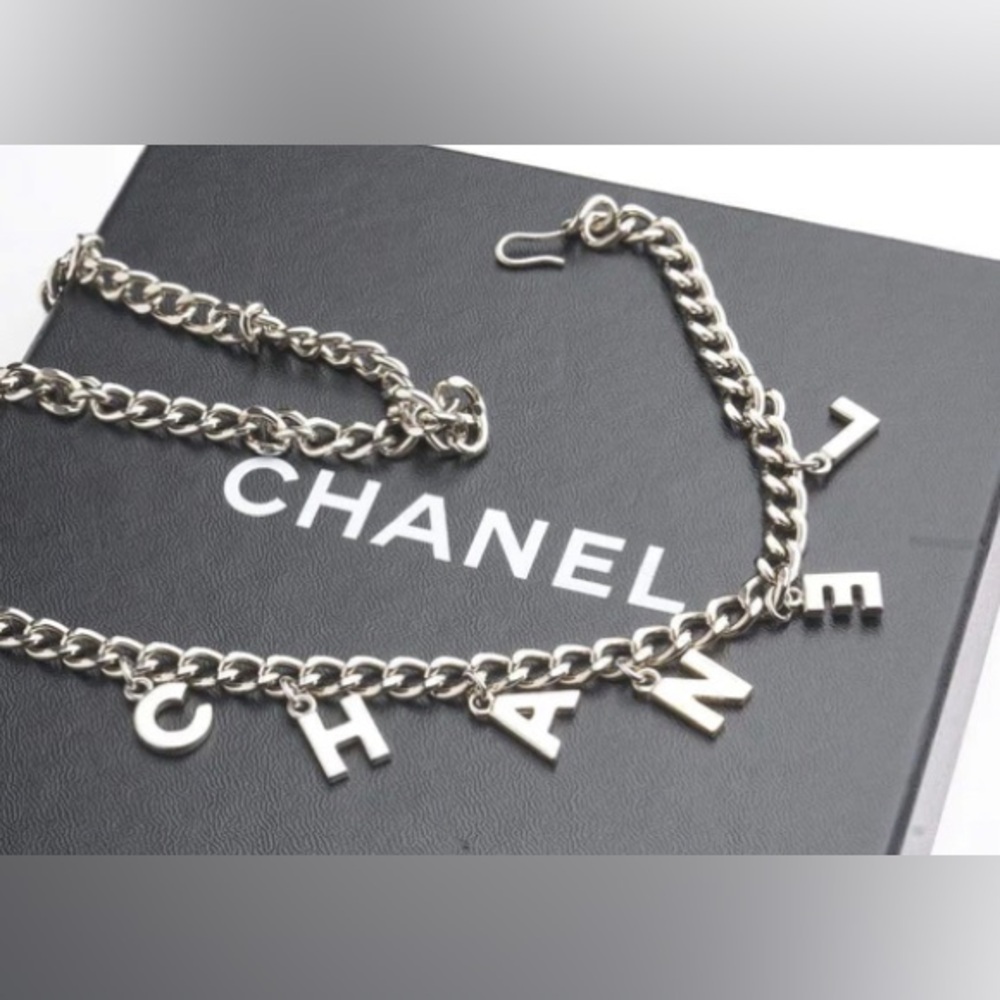 CHANEL Silver Logo Chain Belt
